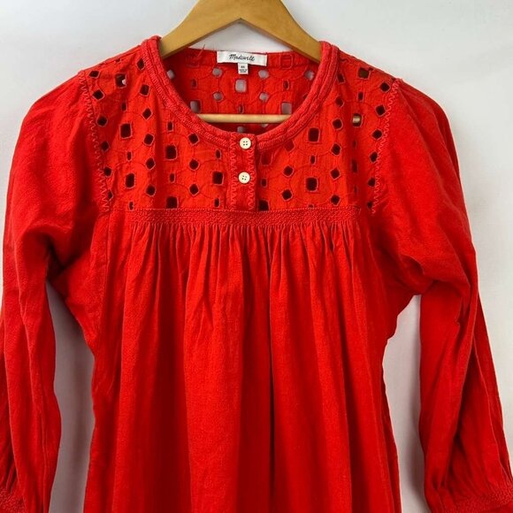 Madewell Women's Size X-Small Eyelet Daybreak Dress Linen Blend Red - Picture 16 of 16